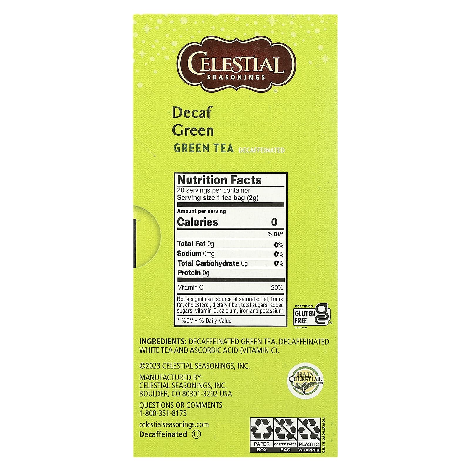 Зеленый чай Celestial Seasonings 20 Tea Bags, оттенок Decaf, 36 г, чайные пакетики — фото 2