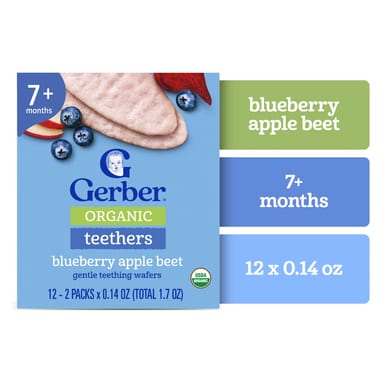 Вафли для прорезывания зубов Gerber Organic Teethers Gentle 7+ Months 12 Individually Wrapped 2-Packs, вкус Blueberry Apple Beet, 4 г