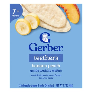 Вафли для прорезывания зубов Gerber Teethers Gentle 7+ Months Banana Peach 12 Individually Wrapped 2-Packs, 4 г