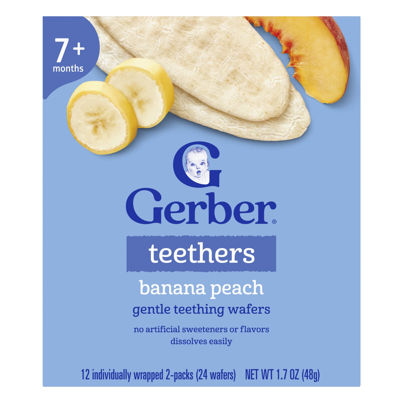 Вафли для прорезывания зубов Gerber Teethers Gentle 7+ Months Banana Peach 12 Individually Wrapped 2-Packs, 4 г — фото 2
