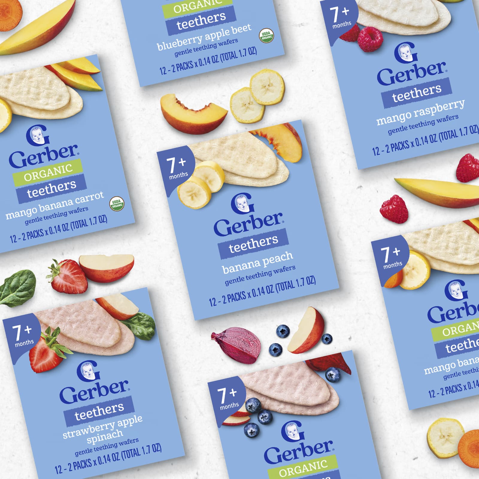 Вафли для прорезывания зубов Gerber Teethers Gentle 7+ Months Banana Peach 12 Individually Wrapped 2-Packs, 4 г — фото 5