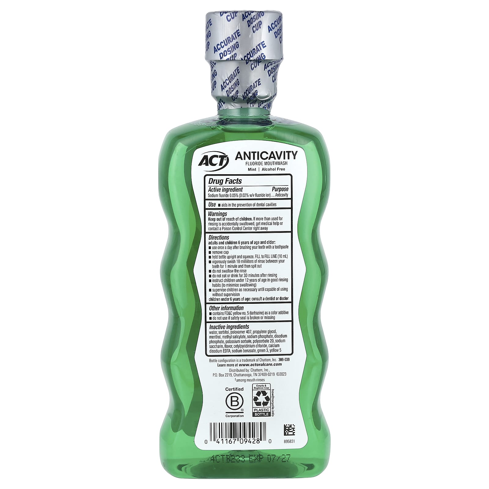 Ополаскиватель для полости рта ACT Anticavity Fluoride, вкус Mint, 532 мл — фото 2
