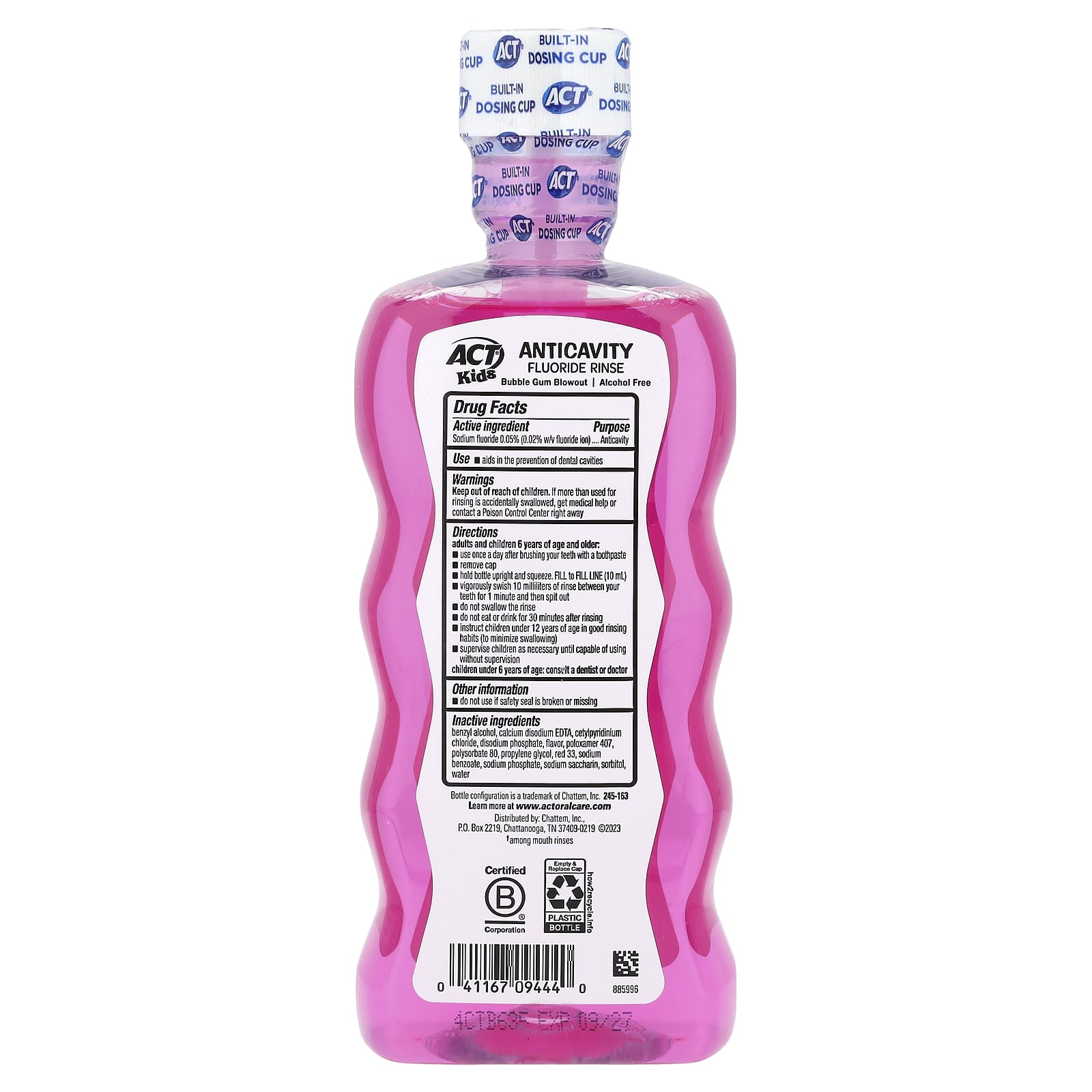Детский ополаскиватель для полости рта с фтором ACT Bubble Gum Blowout® Sugar &, без спирта, 500 мл — фото 2