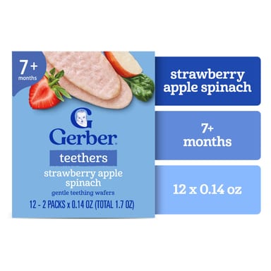 Вафли для прорезывания зубов Gerber Teethers Gentle 7+ Months 12 Individually Wrapped 2-Packs, вкус Strawberry Apple Spinach, 4 г
