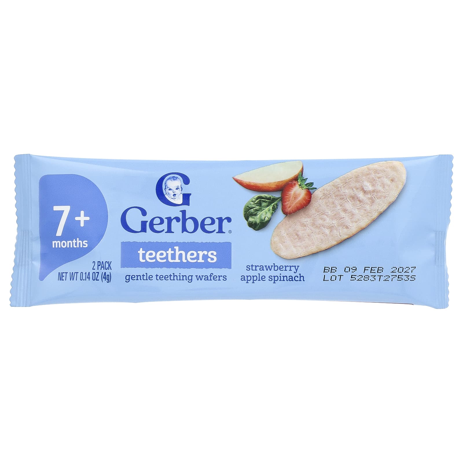 Вафли для прорезывания зубов Gerber Teethers Gentle 7+ Months 12 Individually Wrapped 2-Packs, вкус Strawberry Apple Spinach, 4 г — фото 4