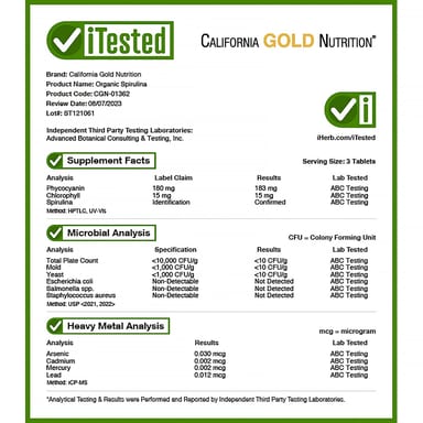 Спирулина California Gold Nutrition Organic, 500 мг, 240 таблеток
