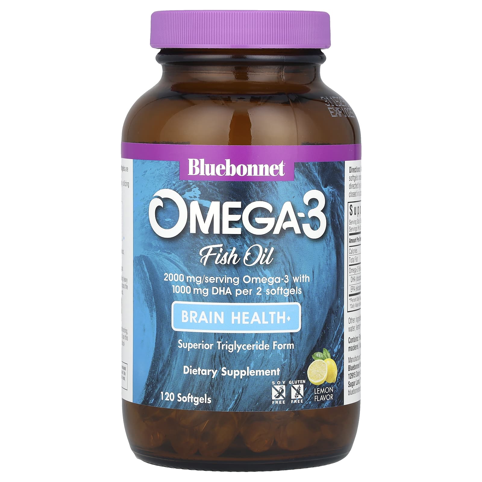 Рыбий жир Bluebonnet Nutrition Omega-3, вкус Lemon, 120 мягких капсул