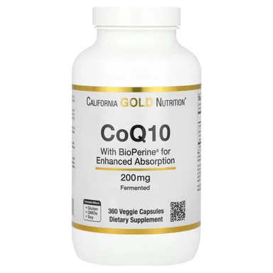 Фото товара: Коэнзим Q10 California Gold Nutrition with Bioperine® Black Pepper Extract, 200 мг, 360 растительных капсул