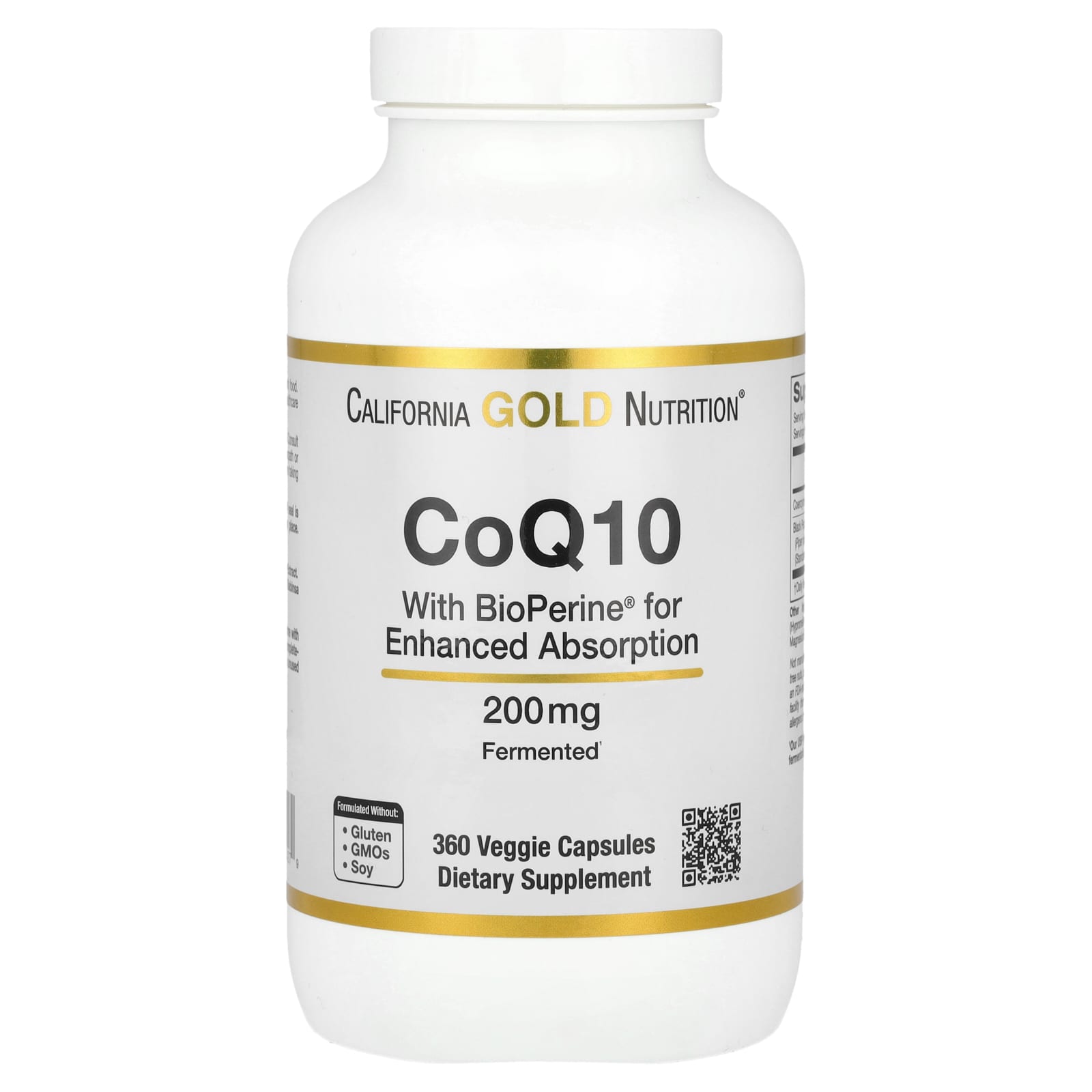 Коэнзим Q10 California Gold Nutrition with Bioperine® Black Pepper Extract, 200 мг, 360 растительных капсул
