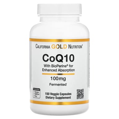 Коэнзим Q10 California Gold Nutrition Ubiquinone USP with Bioperine® Black Pepper Extract Enhanced Bioavailability, 100 мг, 150 растительных капсул
