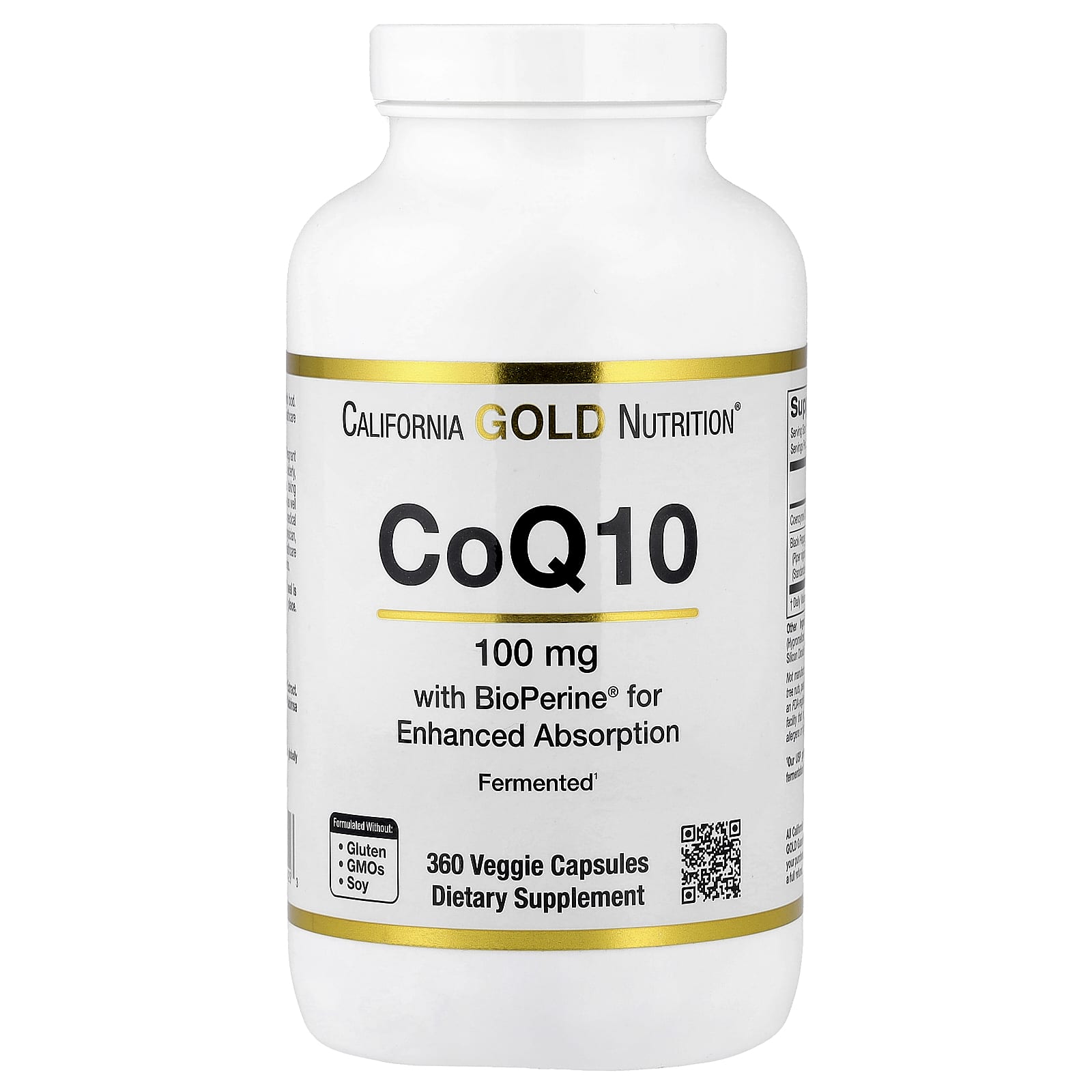 Коэнзим Q10 California Gold Nutrition Ubiquinone USP with Bioperine® Black Pepper Extract Enhanced Bioavailability, 100 мг, 360 растительных капсул — фото 3