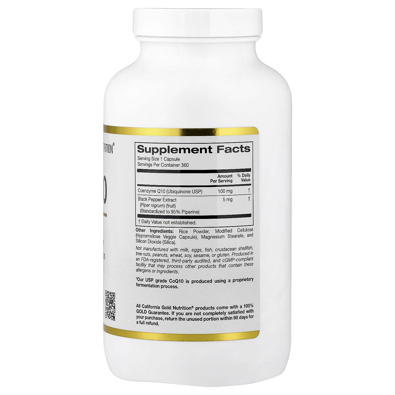 Коэнзим Q10 California Gold Nutrition Ubiquinone USP with Bioperine® Black Pepper Extract Enhanced Bioavailability, 100 мг, 360 растительных капсул — фото 4