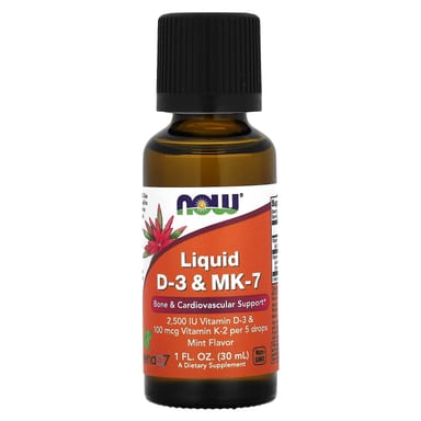 Витамин K2 MK-7 NOW Foods Liquid D-3 & MK-7, вкус Mint, 30 мл, жидкая форма