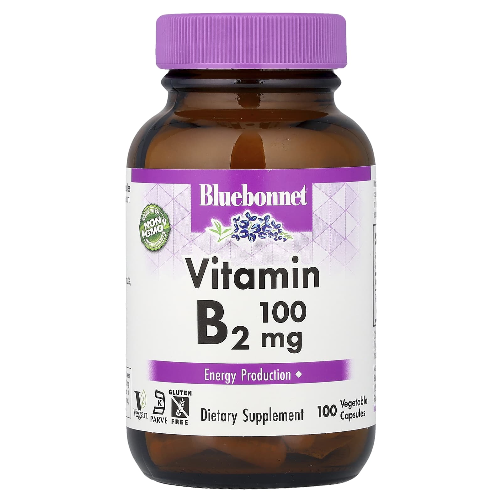 Витамин B2 Bluebonnet Nutrition, 100 мг, 100 растительных капсул