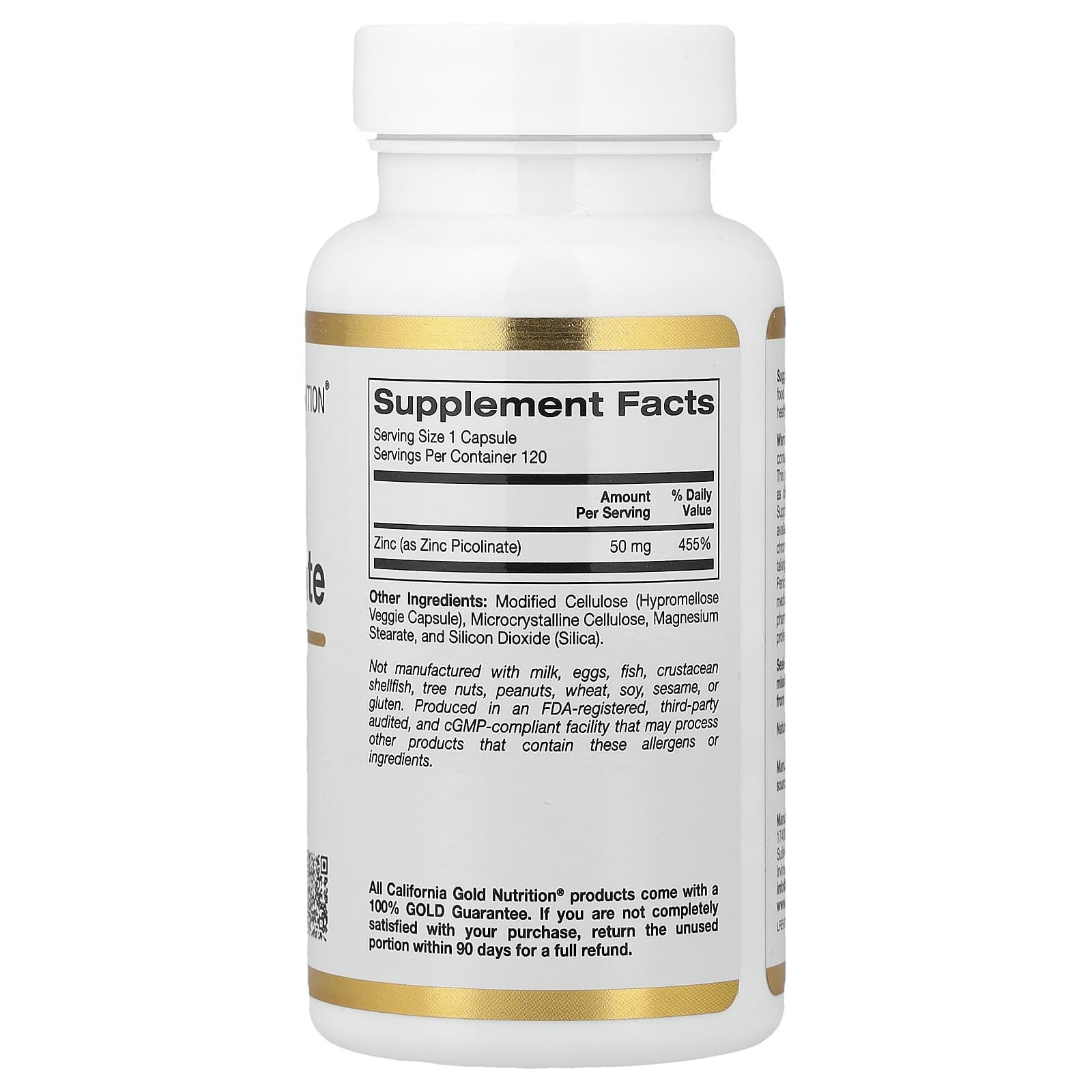 Цинк California Gold Nutrition Picolinate 120 Veggie Capsules, 50 мг — фото 3