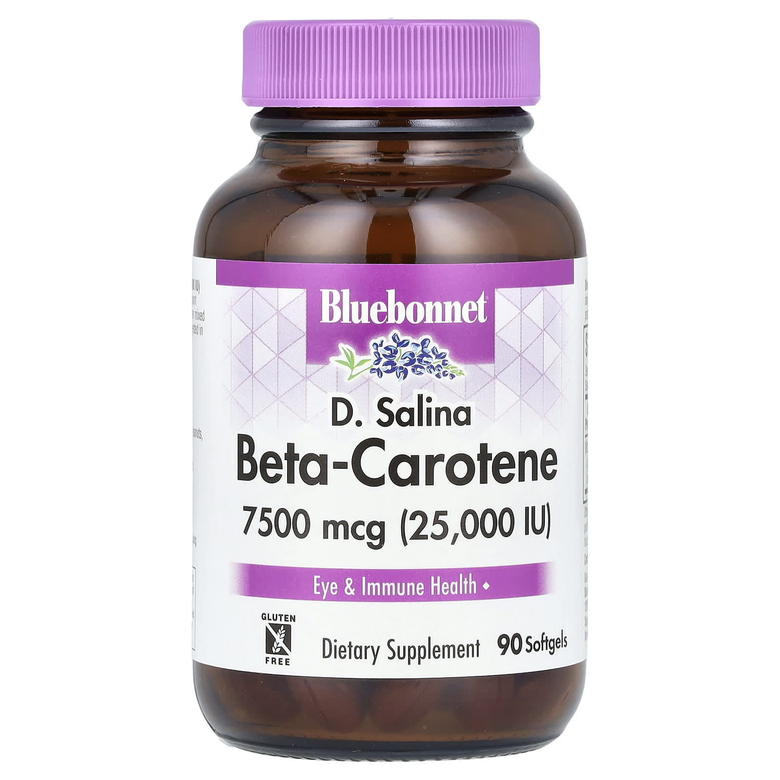 Бета-каротин Bluebonnet Nutrition D. Salina Beta-Carotene, 7500 мкг (25000 МЕ), 90 мягких капсул