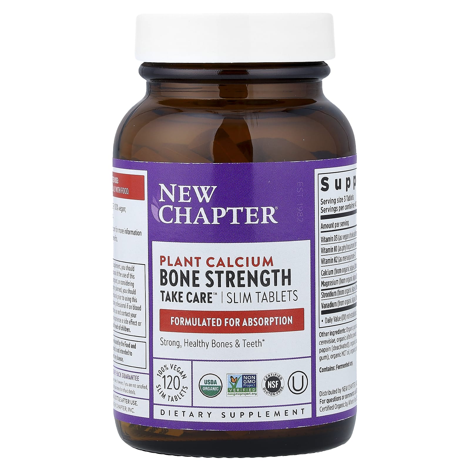 Комплекс Bone Strength New Chapter Plant Calcium Take Care™ 120 Vegan Slim Tablets, таблетки