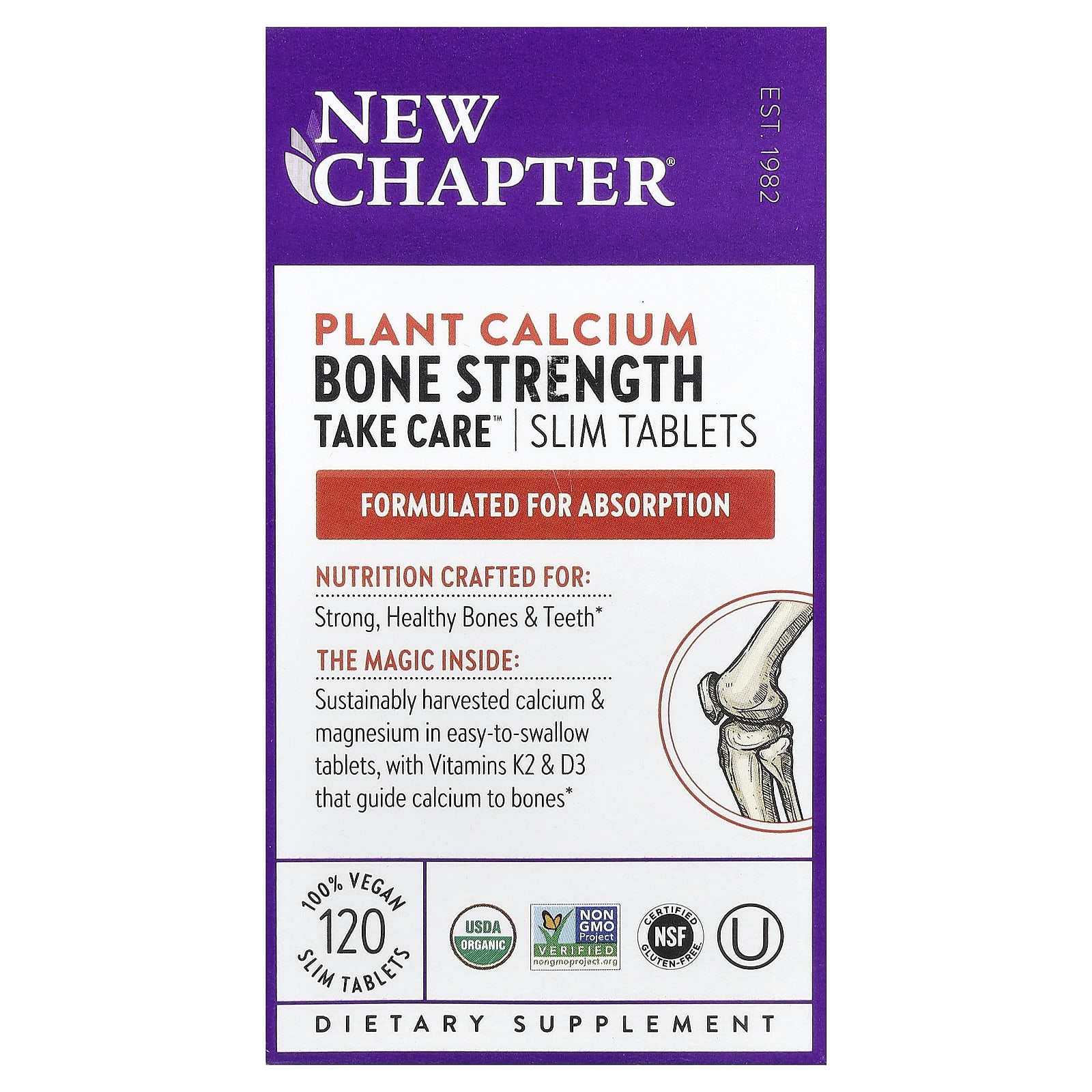 Комплекс Bone Strength New Chapter Plant Calcium Take Care™ 120 Vegan Slim Tablets, таблетки — фото 2