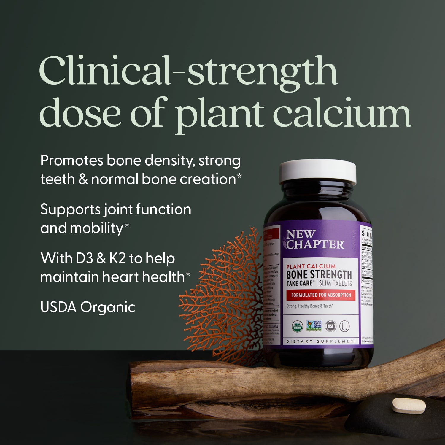 Комплекс Bone Strength New Chapter Plant Calcium Take Care™ 120 Vegan Slim Tablets, таблетки — фото 5