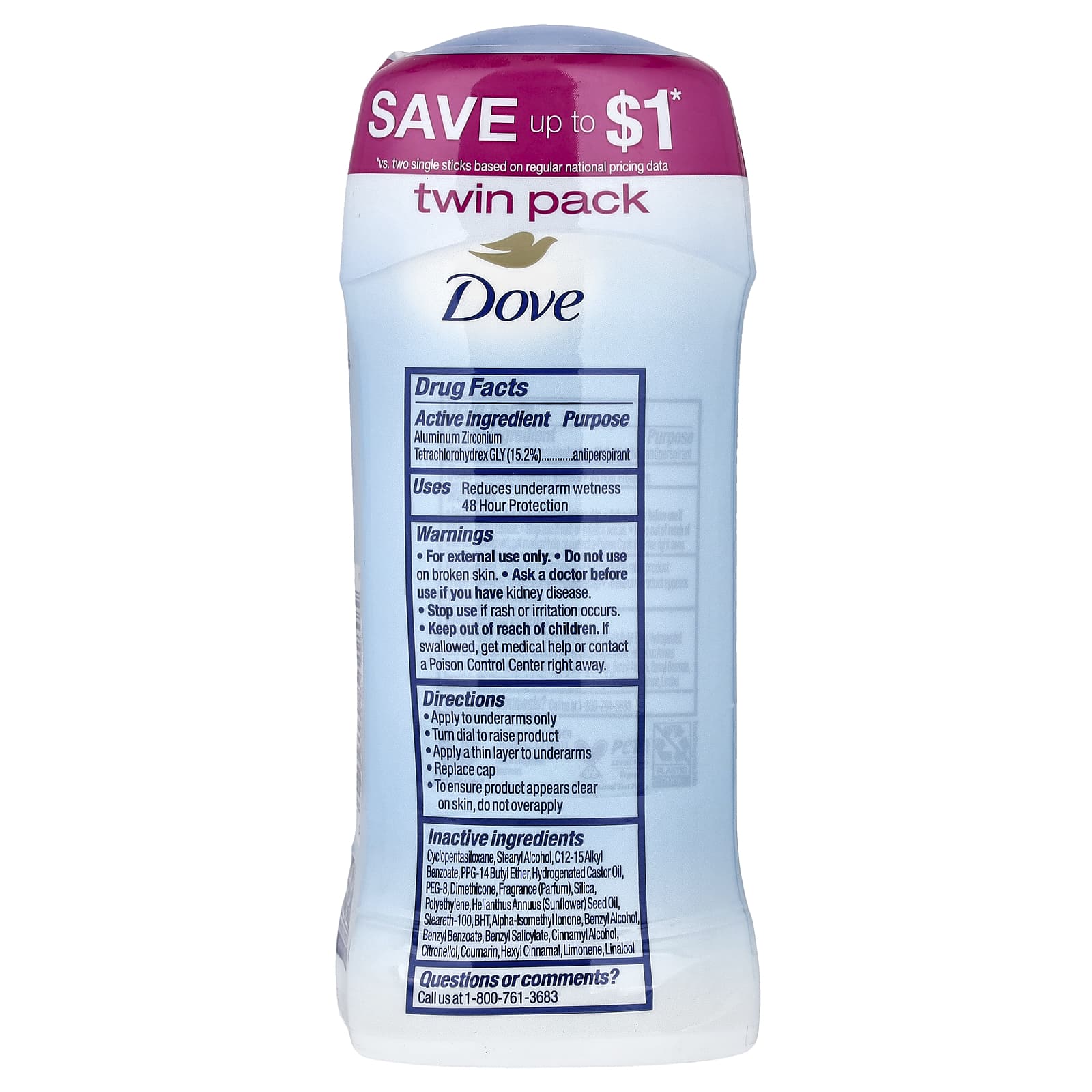 Антиперспирант Dove Deodorant 2 Pack, оттенок Powder, 74 г — фото 2