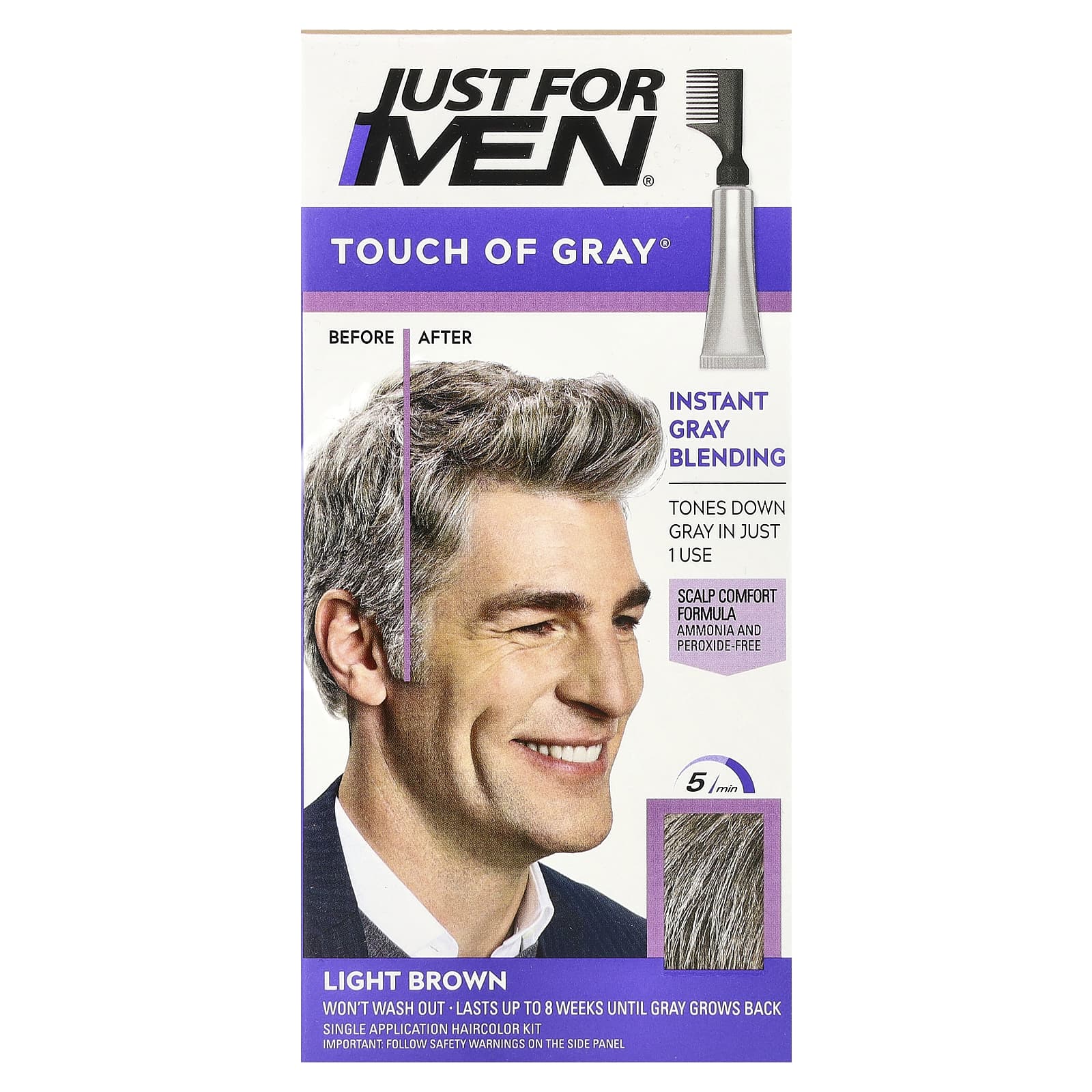 Набор для окрашивания волос Just for Men Touch of Gray® T-25 Light Brown, набор для одного применения — фото 2