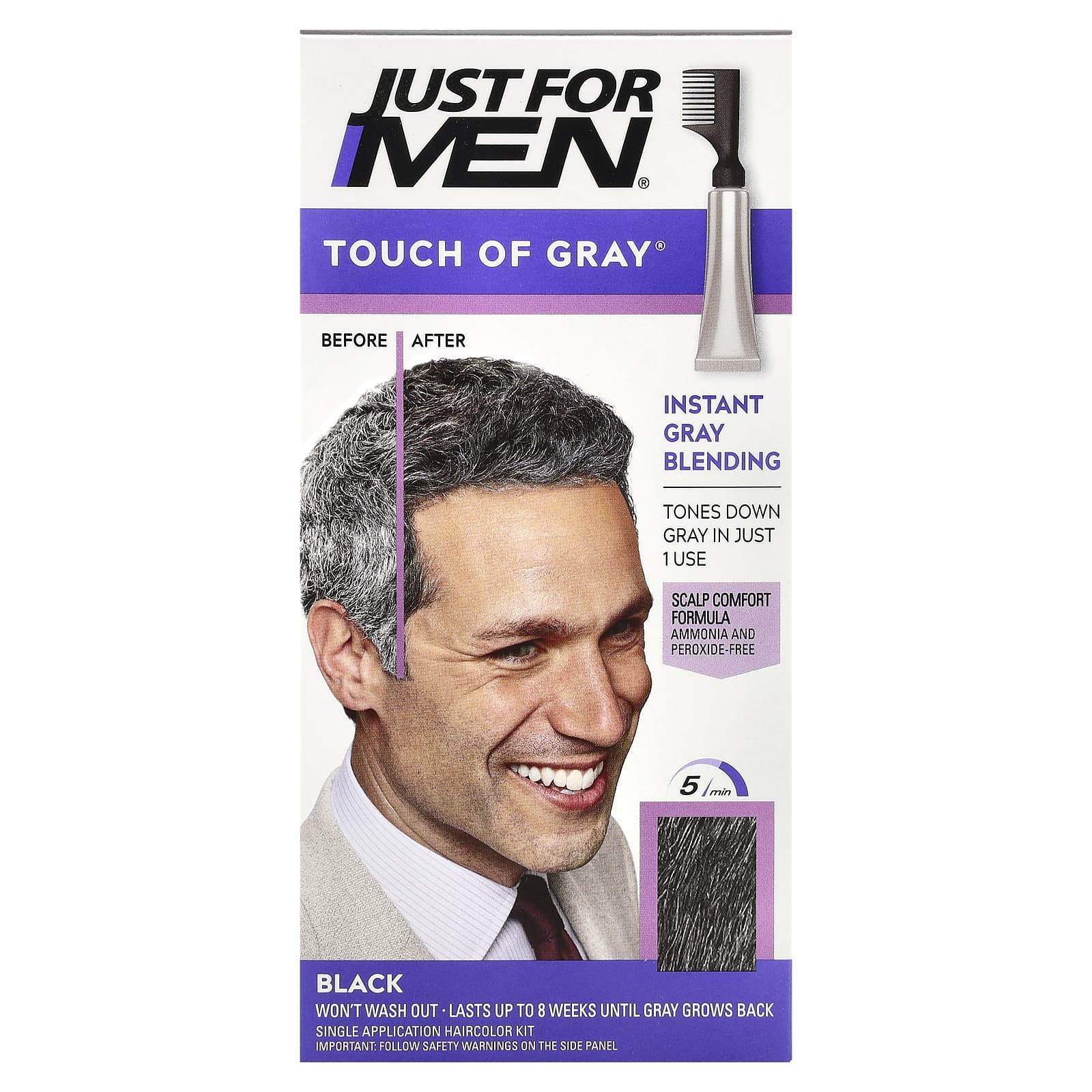 Набор для окрашивания волос Just for Men Touch of Gray® T-55 Black, набор для одного применения — фото 2