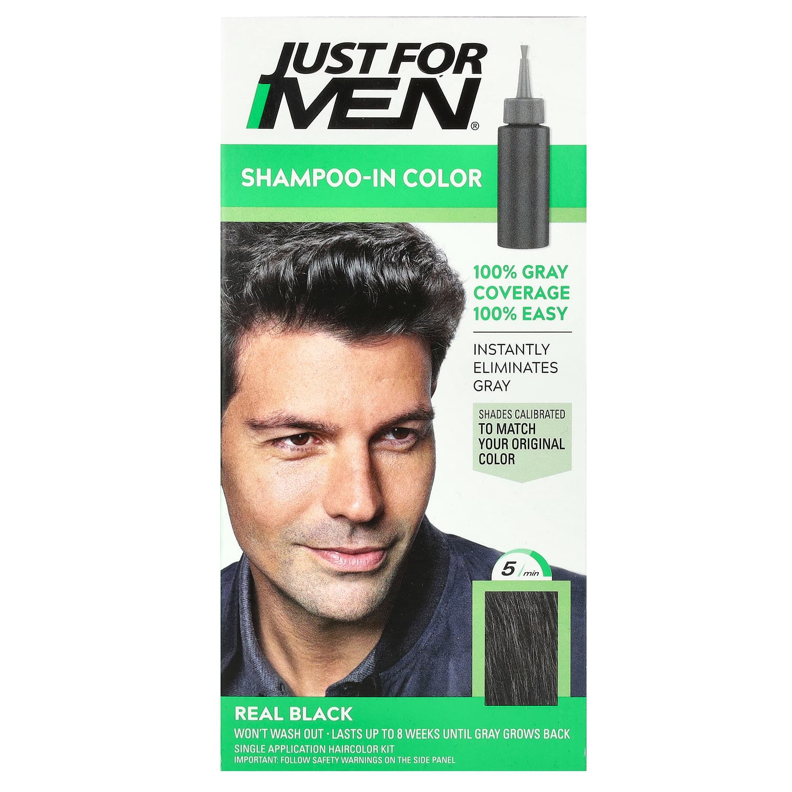 Набор для окрашивания волос Just for Men Shampoo-In-Color Real Black H-55, набор для одного применения — фото 3