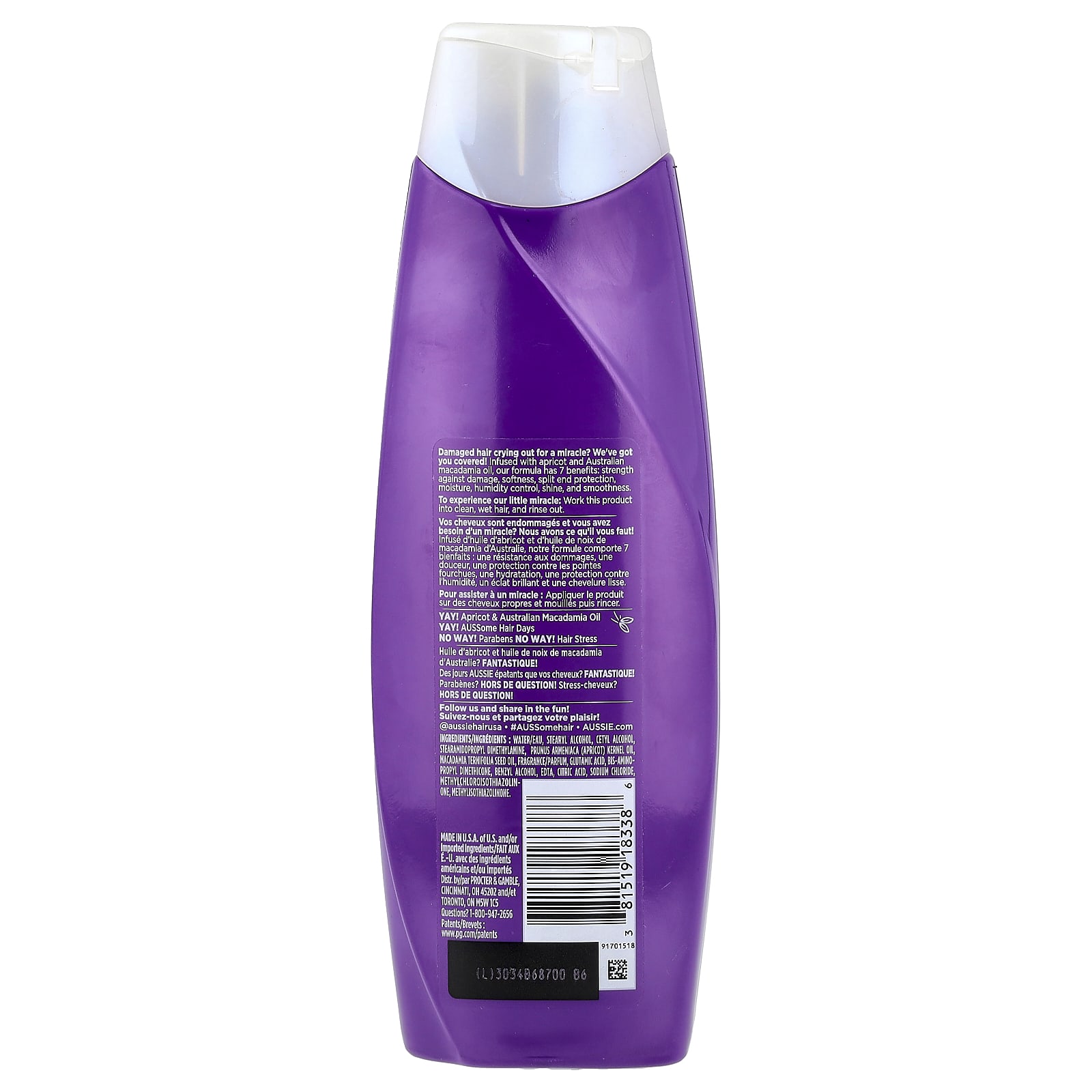 Кондиционер Aussie Total Miracle 7 n 1 with Apricot & Australian Macadamia Oil, 360 мл, масло — фото 2
