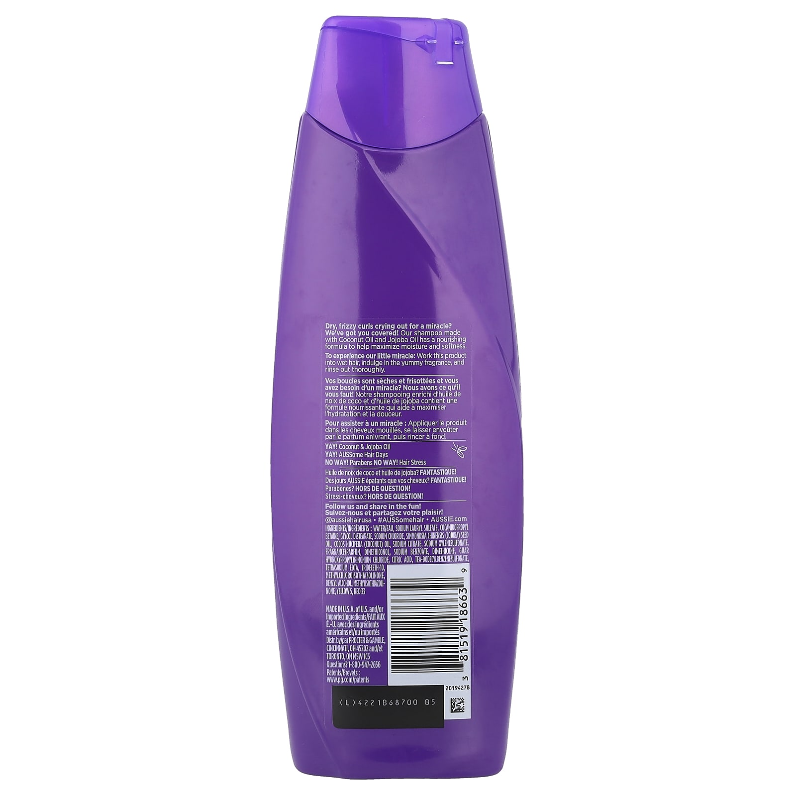 Масло жожоба Aussie Miracle Curls, вкус Shampoo With Coconut & Jojoba Oil, 360 мл — фото 2