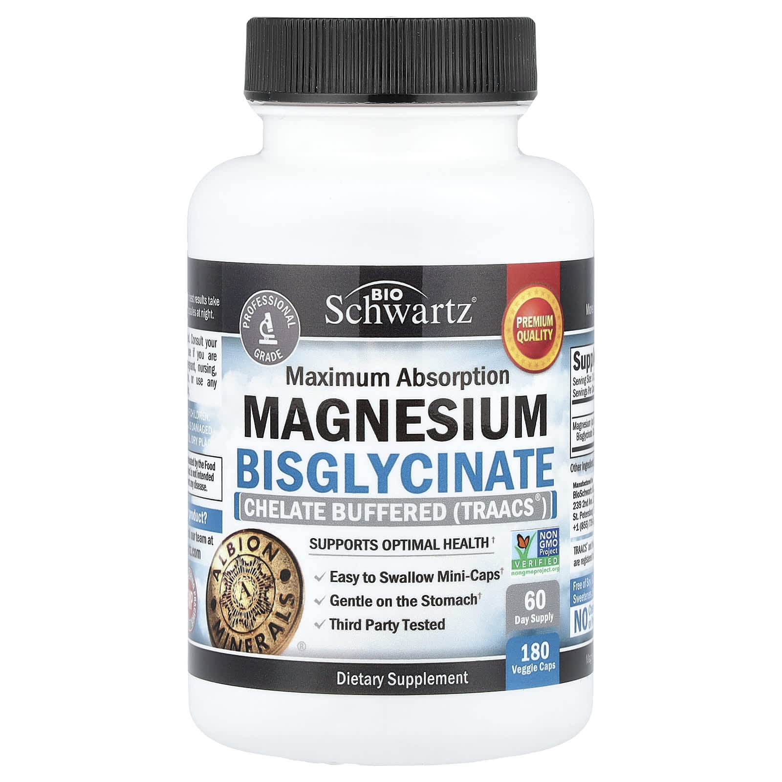 Магний BioSchwartz Maximum Absorption Bisglycinate, 24 мг, 180 растительных капсул