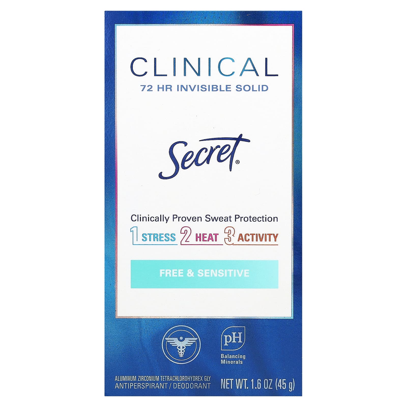 Дезодорант Secret Clinical 72 HR Invisible Solid Free & Sensitive, 45 г