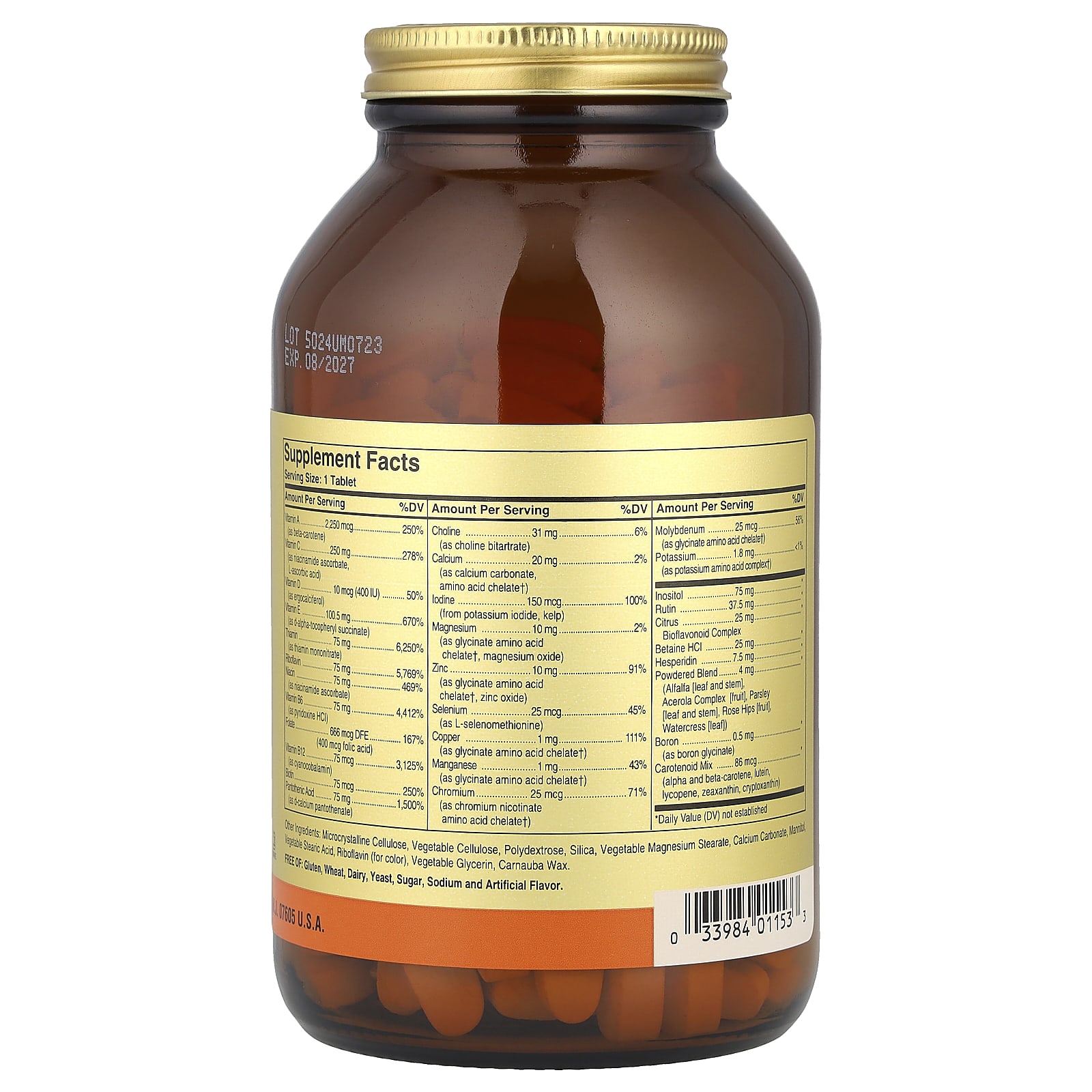 Минерал Solgar Formula V™ VM-75® Multiple Vitamins with Chelated Iron-Free, 180 таблеток — фото 2