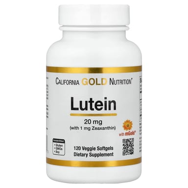 Лютеин 20 мг и зеаксантин 1 мг California Gold Nutrition, 120 растительных мягких капсул