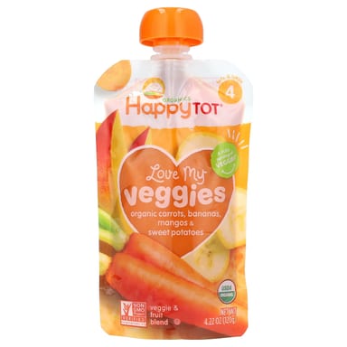Пюре Happy Tot®, Love My Veggies, Stage 4, органические морковь, бананы, манго и сладкий картофель, 120 г