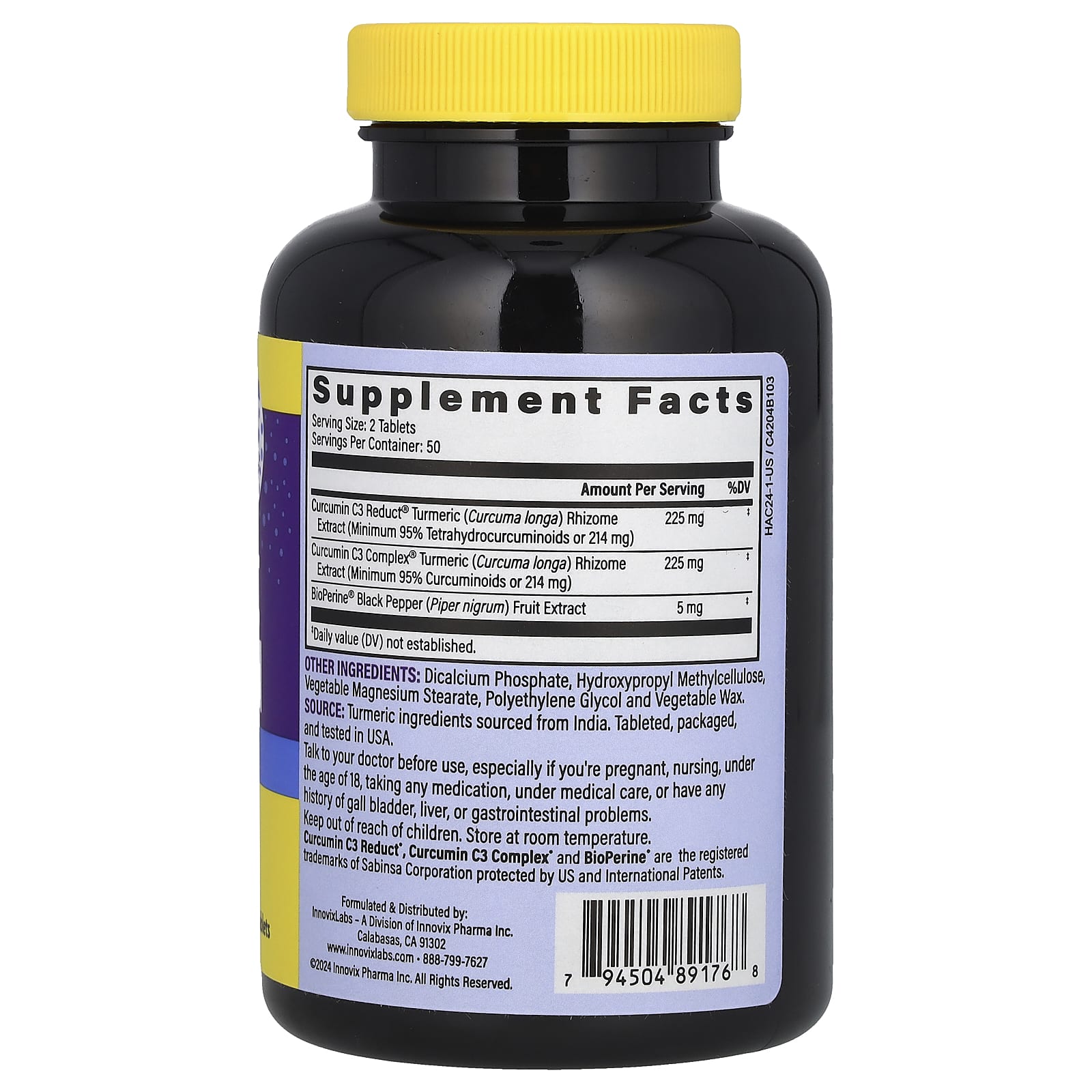 Куркумин InnovixLabs Turmeric High Absorption 100 Time Release Tablets, таблетки — фото 2