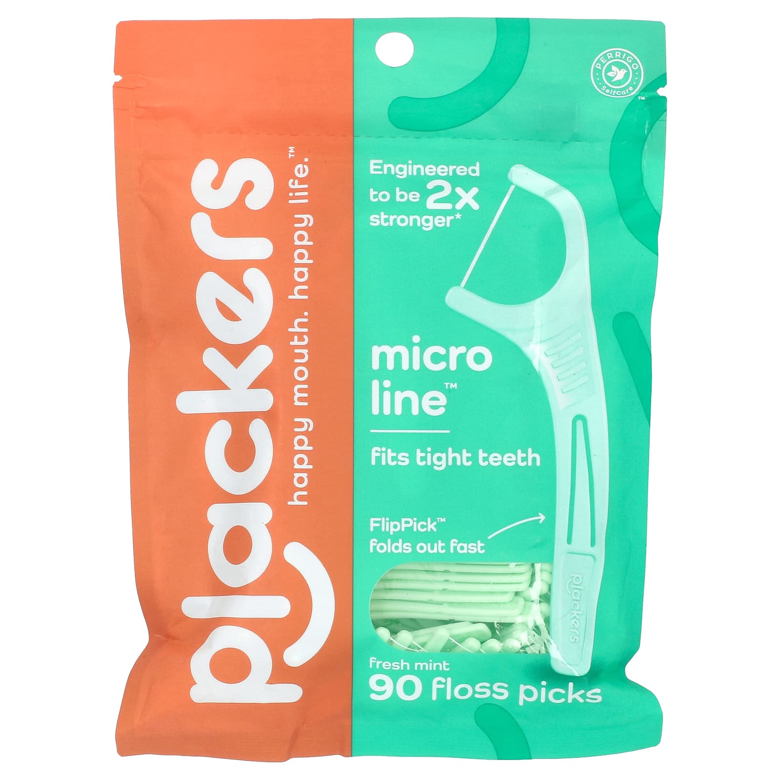 Зубные нити Plackers, 90 штук, свежая мята — фото 2