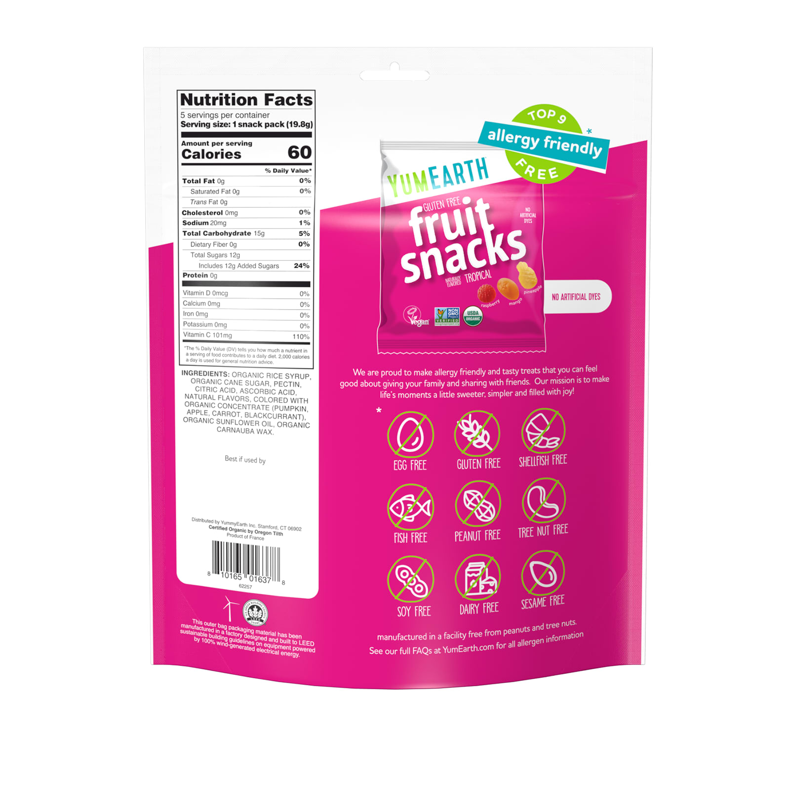 Снек YumEarth Fruit Snacks 5 Packs, оттенок Tropical, 19.8 г — фото 2