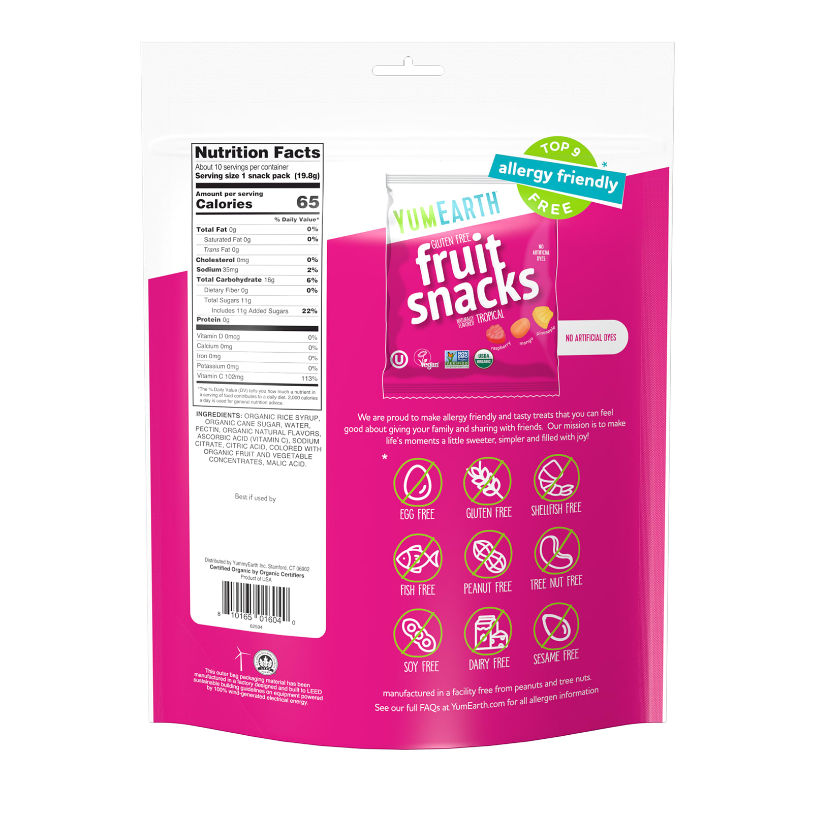 Снек YumEarth Fruit Snacks 10 Packs, оттенок Tropical, 19.8 г — фото 3