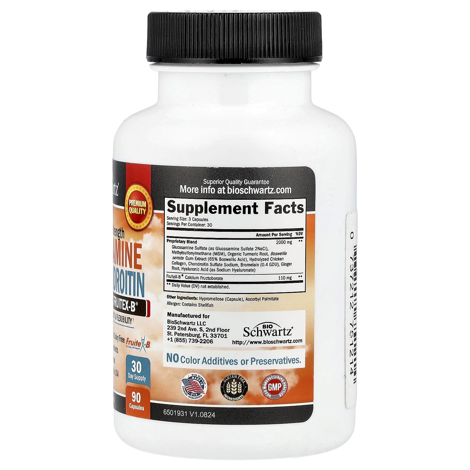 Хондроитин BioSchwartz Glucosamine MSM with Patented Fruitex-B® Maximum Strength, 90 капсул — фото 2