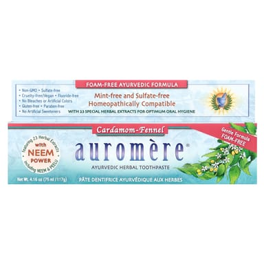 Зубная паста Auromere Ayurvedic Herbal Foam-Free Cardamom-Fennel, 117 г