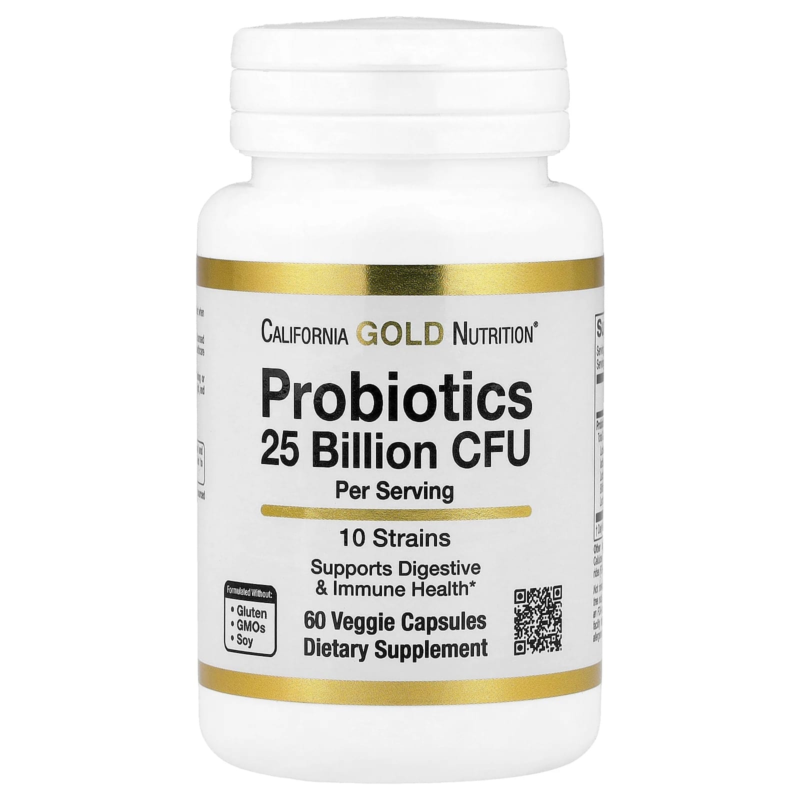 Бифидобактерии California Gold Nutrition Probiotics with Lactobacillus acidophilus lactis Lactobacillus plantarum and Lactobacillus casei, оттенок 10 Strain Blend, 25 млрд КОЕ, 60 растительных капсул — фото 4