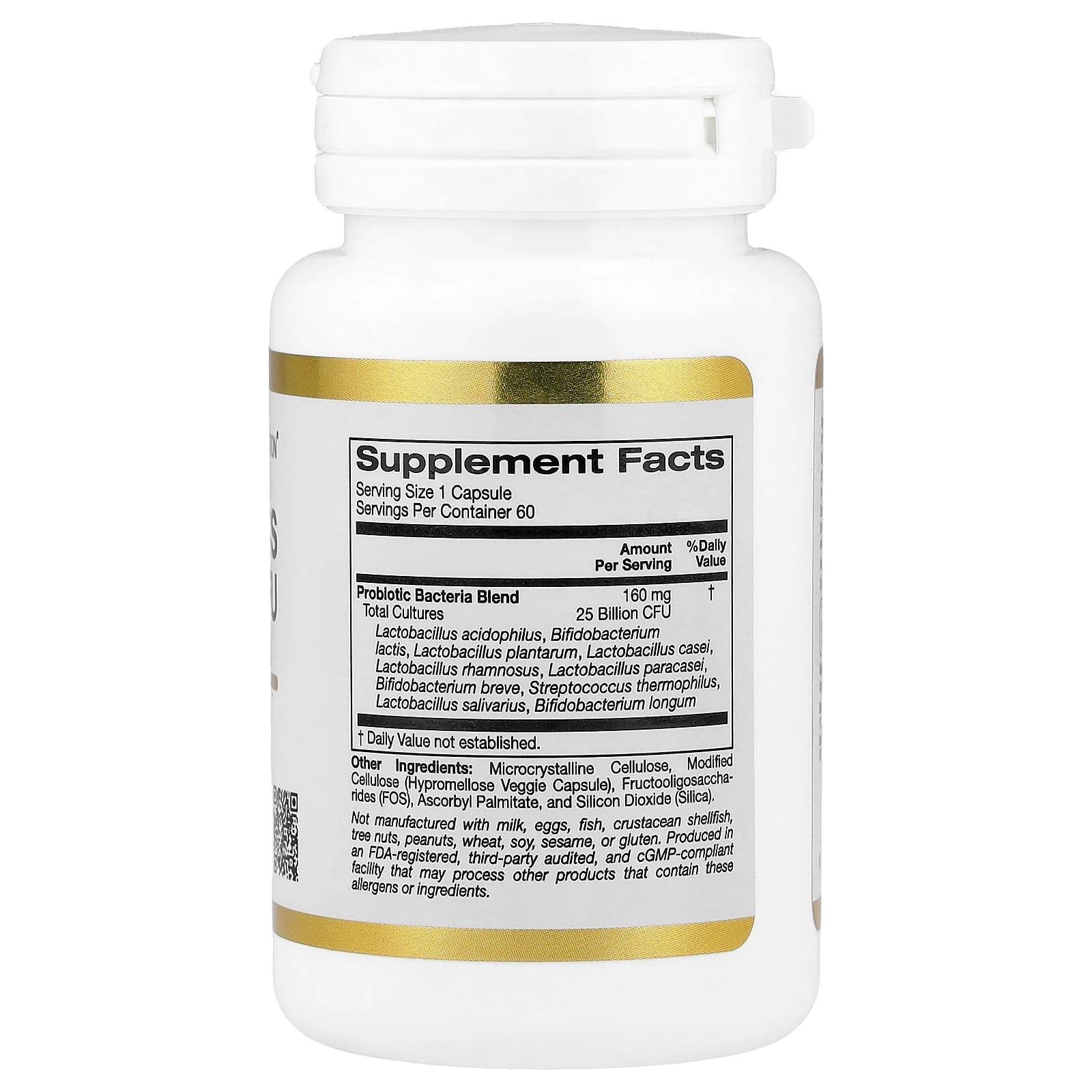 Бифидобактерии California Gold Nutrition Probiotics with Lactobacillus acidophilus lactis Lactobacillus plantarum and Lactobacillus casei, оттенок 10 Strain Blend, 25 млрд КОЕ, 60 растительных капсул — фото 5