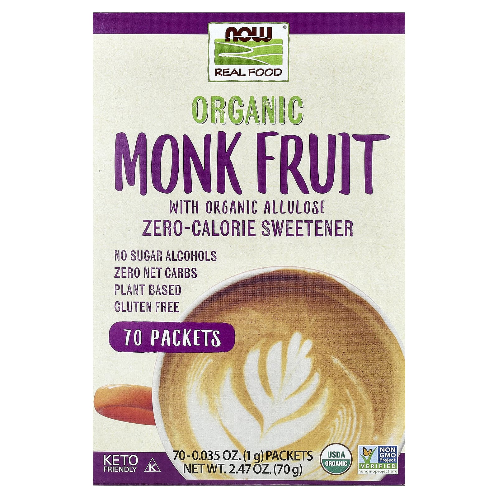 Монк-фрут NOW Foods Organic Zero-Calorie Sweetener, оттенок 70 Packets, 1 г, саше — фото 2