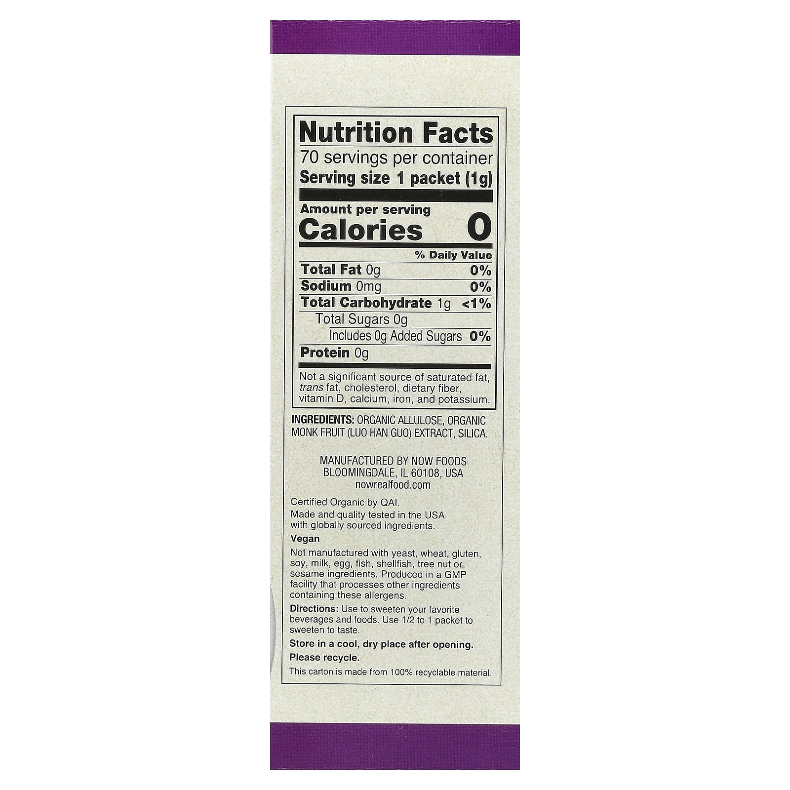 Монк-фрут NOW Foods Organic Zero-Calorie Sweetener, оттенок 70 Packets, 1 г, саше — фото 3