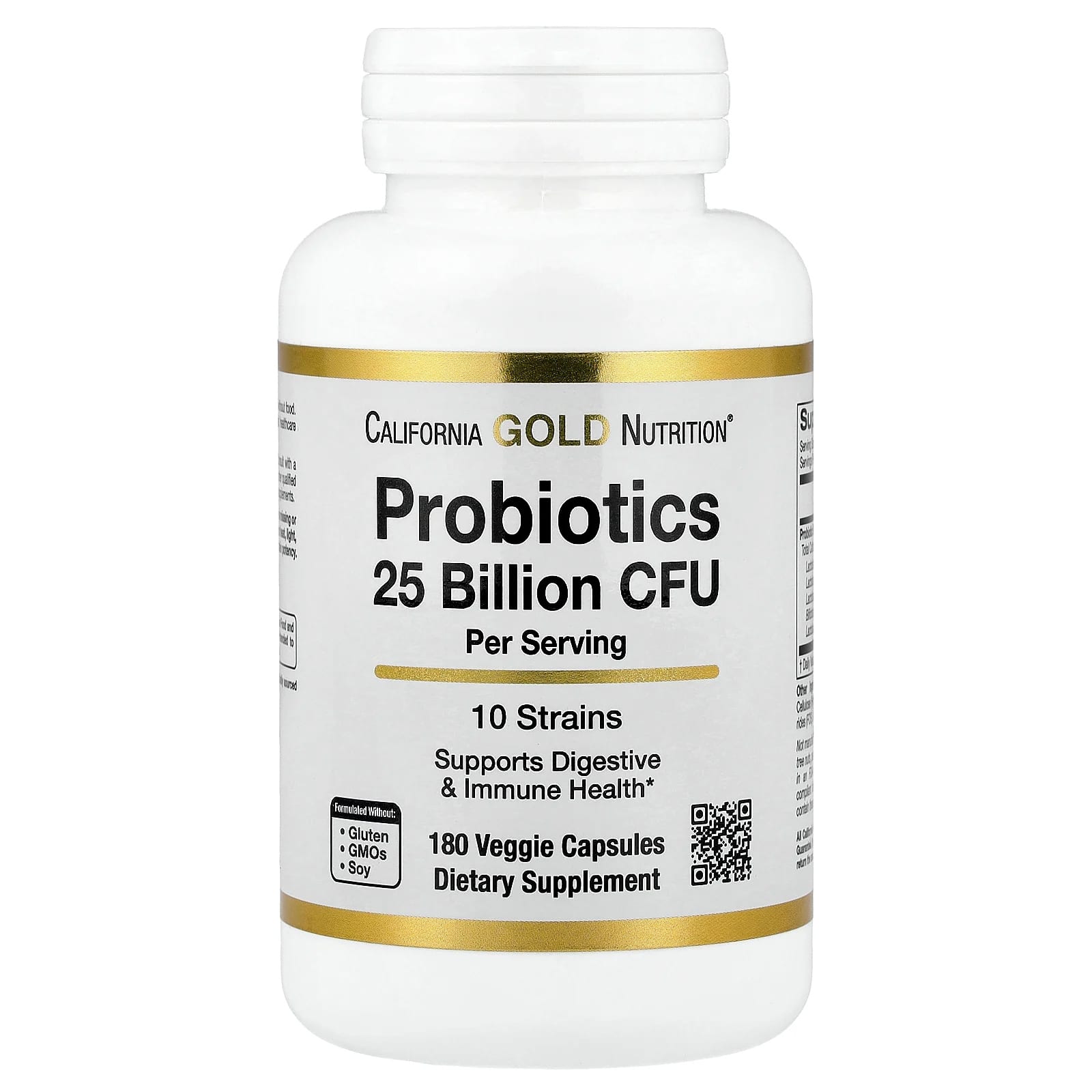 Бифидобактерии California Gold Nutrition Probiotics with Lactobacillus acidophilus lactis Lactobacillus plantarum and Lactobacillus casei, оттенок 10 Strain Blend, 25 млрд КОЕ, 180 растительных капсул — фото 3