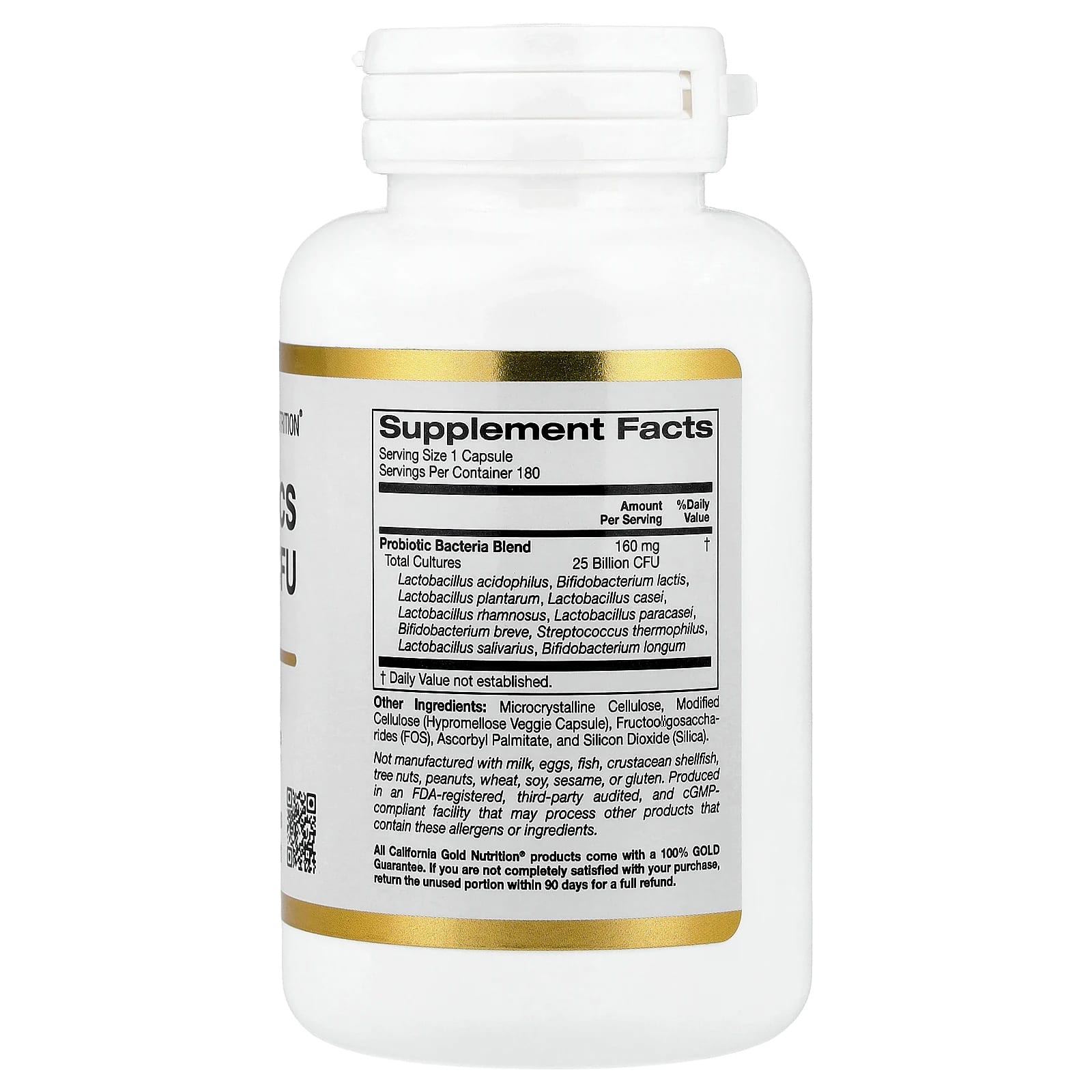 Бифидобактерии California Gold Nutrition Probiotics with Lactobacillus acidophilus lactis Lactobacillus plantarum and Lactobacillus casei, оттенок 10 Strain Blend, 25 млрд КОЕ, 180 растительных капсул — фото 4