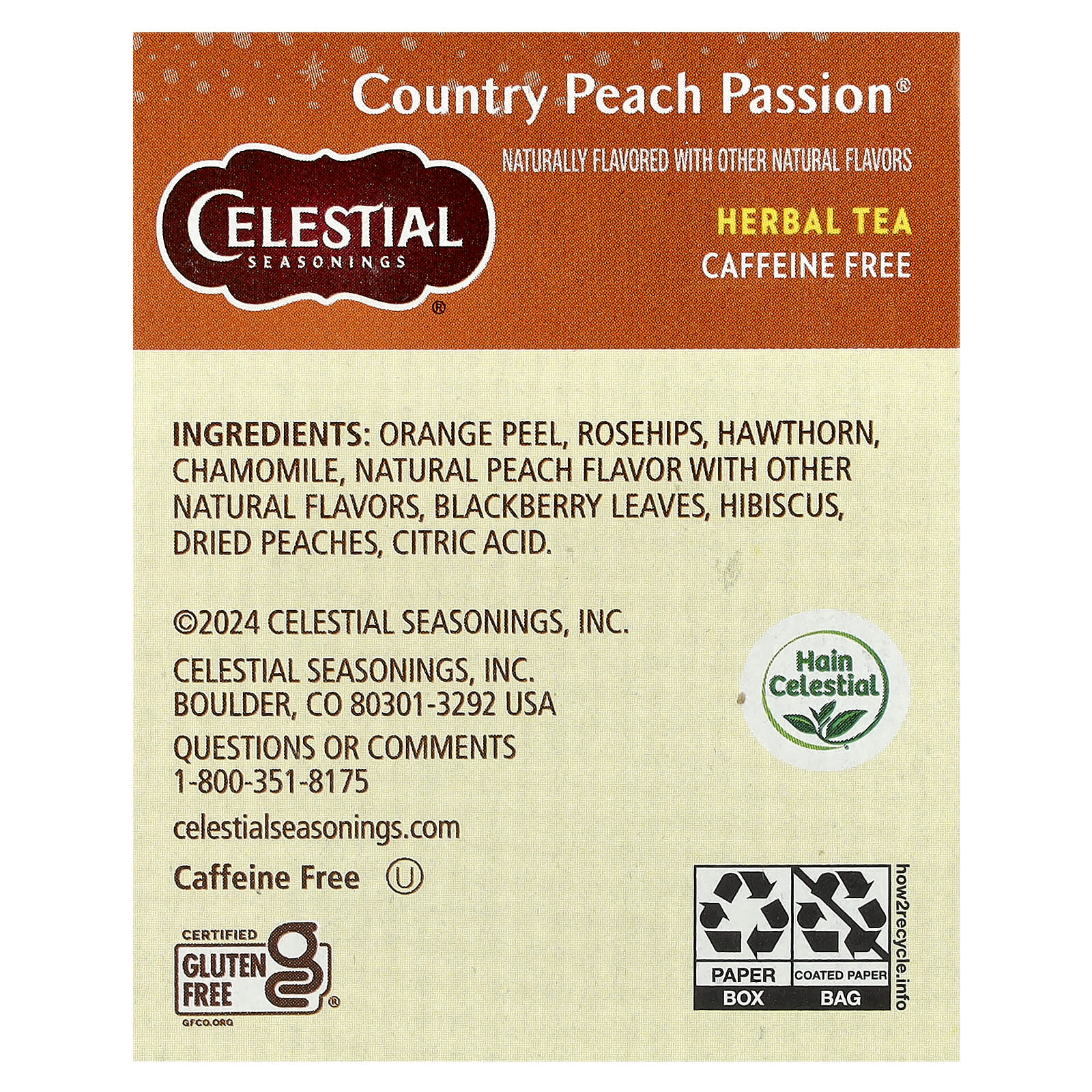Травяной чай Celestial Seasonings 20 Tea Bags, без кофеина, вкус Country Peach Passion®, 41 г, чайные пакетики — фото 2