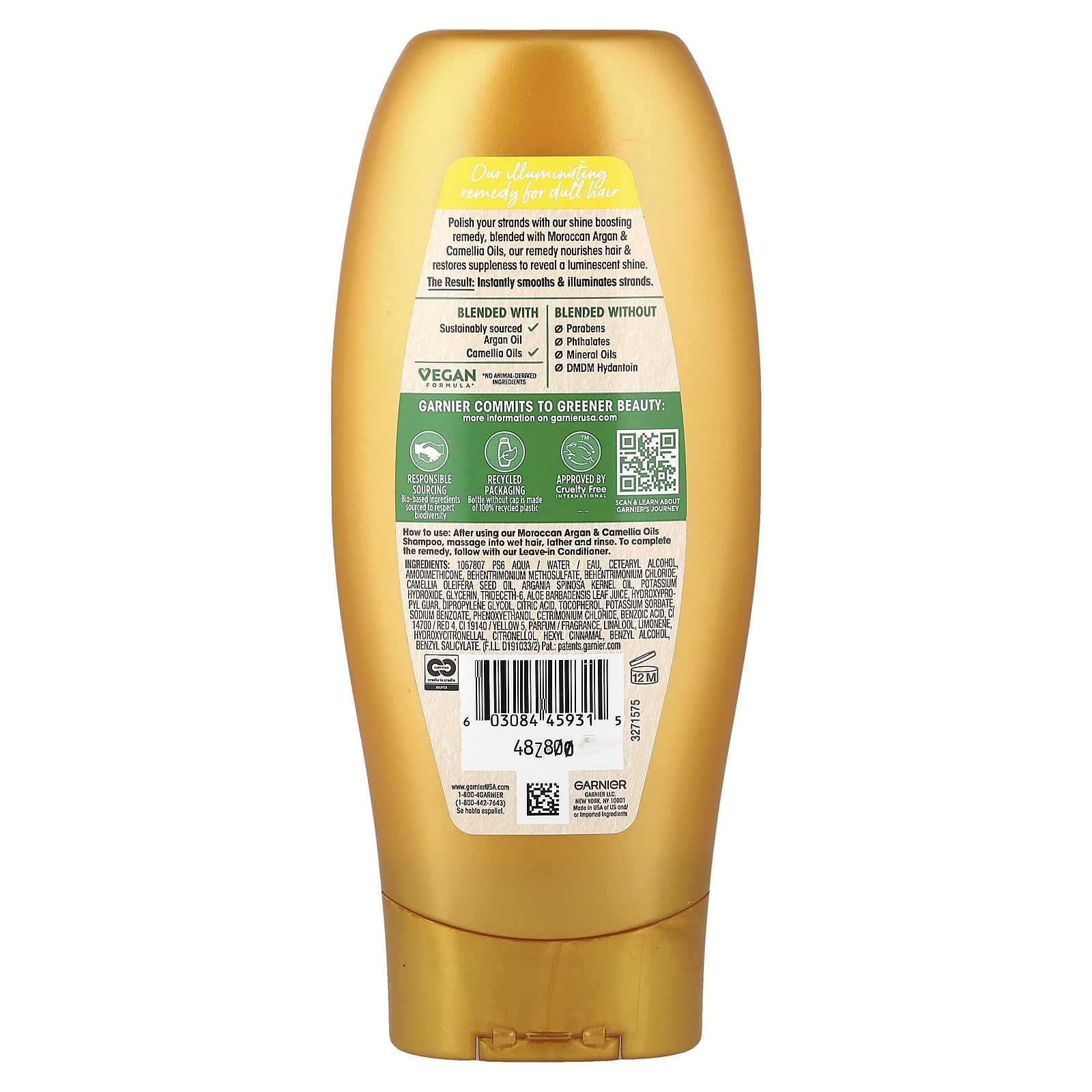 Кондиционер Garnier Whole Blends Illuminating Moroccan Argan & Camellia Oils, 370 мл — фото 2