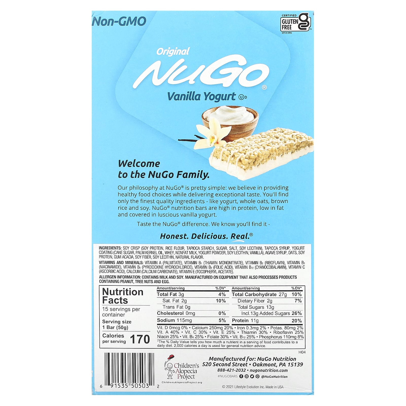 Батончик NuGo Nutrition Original, вкус Vanilla Yogurt, 50 г, 15 шт. — фото 3