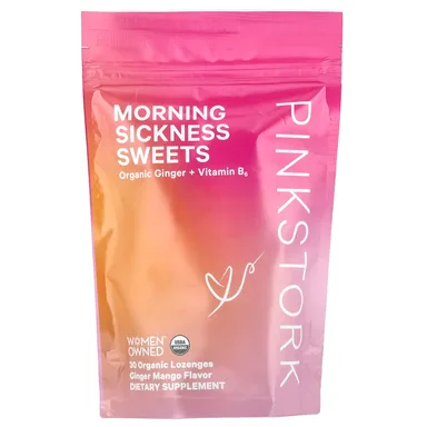 Фото товара: Имбирь Pink Stork Morning Sickness Sweets 30 Organic Lozenges, Ginger Mango, пастилки